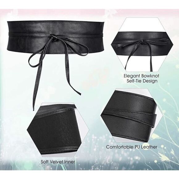 Bow Tie Wide Wrap Around Obi Corset Black Belt NEW SIZE L-XL NEW - Picture 2 of 15